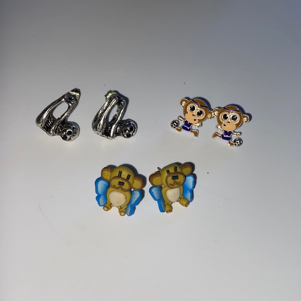 3 pairs stud earrings cute novelty